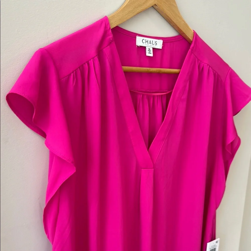 Chaus New York Exuberant Pink V-Neck Ruffle Sleeve Blouse Size XL - Picture 4 of 12